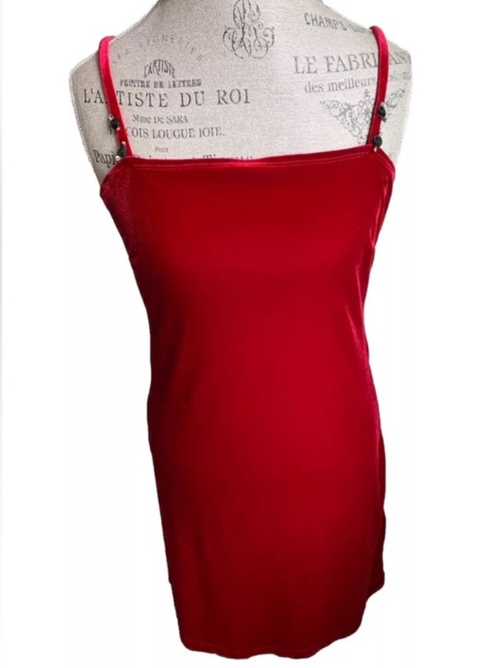 Red Velvet Mini Dress Womens XL Y2K 90s Slip Bodycon Spaghetti Strap